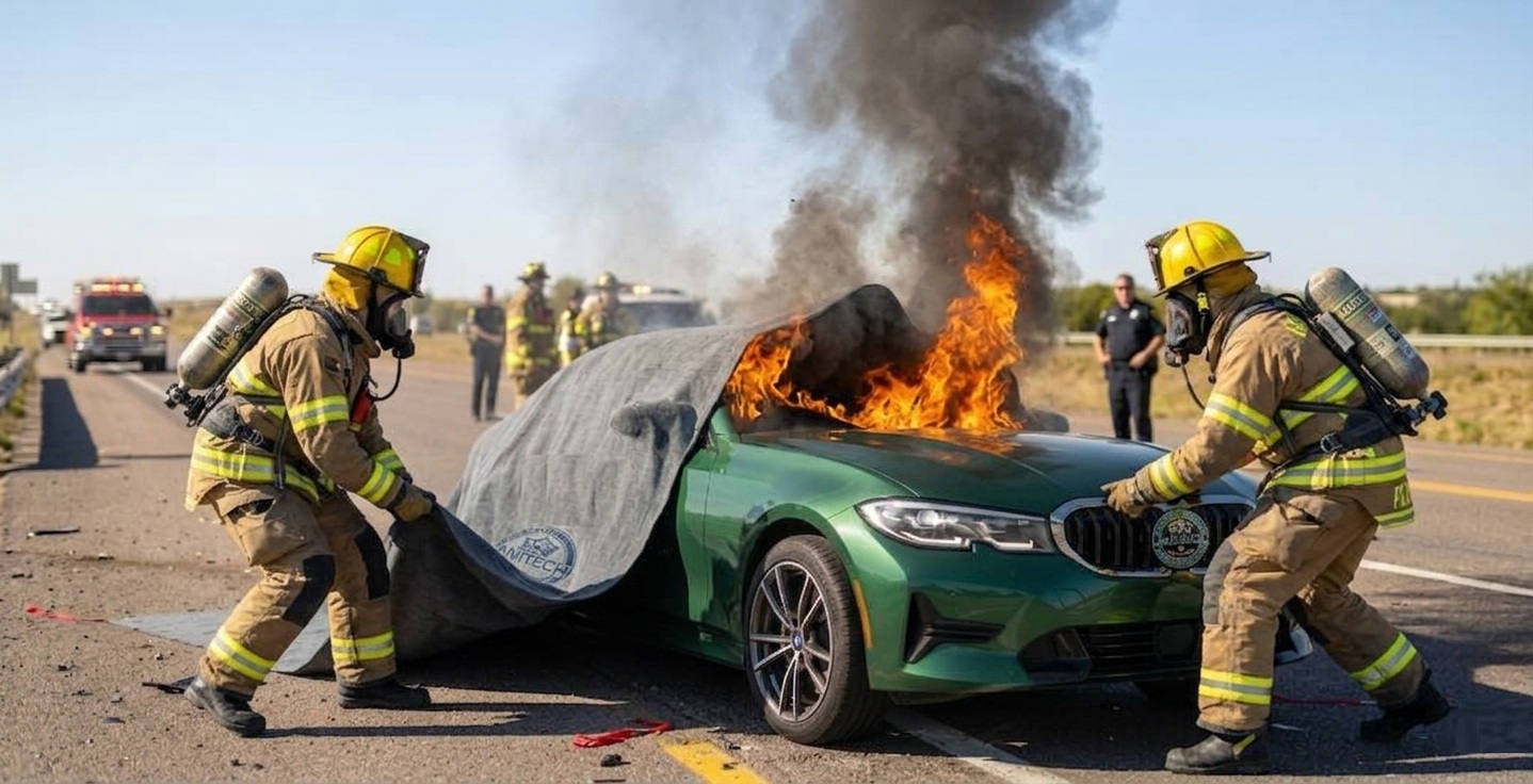 Amitech EV Fire Blanket in use