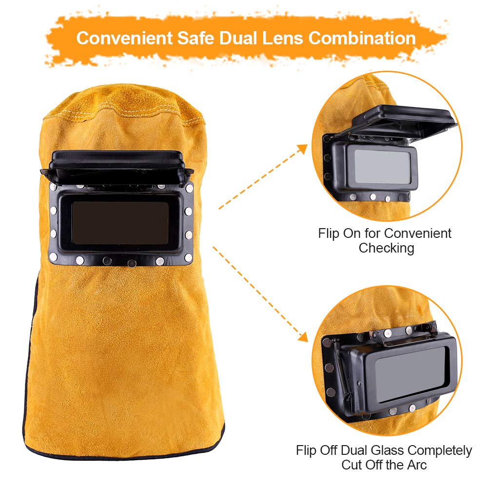 Leather Welding Hood Flip-Open Lens Utility